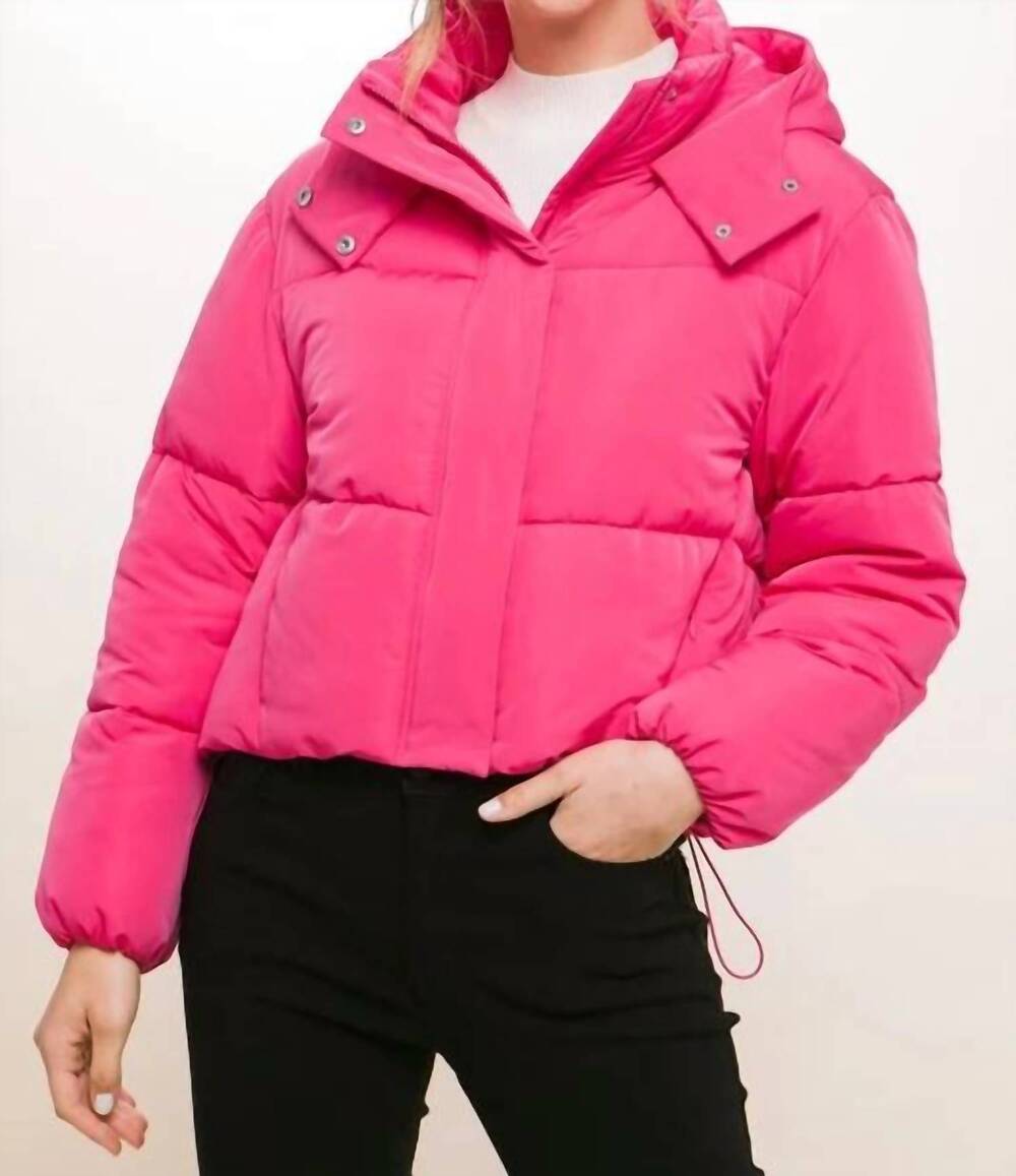 NEW LOVE TREE hooded puffer jacket with snap closure in fucshia